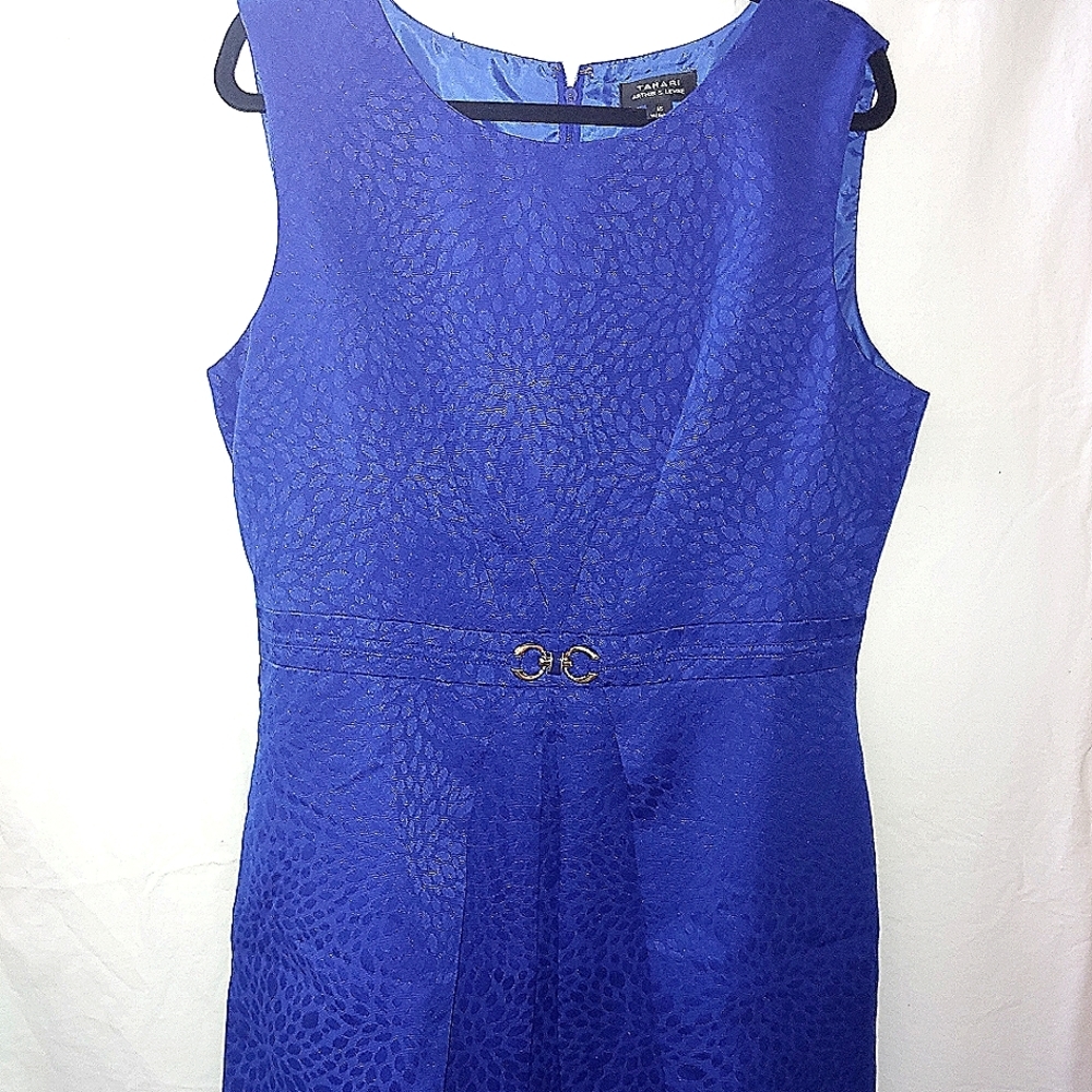 Tahari Cobalt Blue Textured Sheath Dress with Accent Hardware